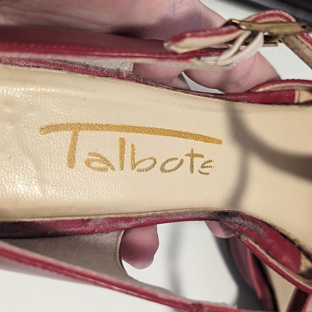 Vintage Talbots Red Leather T-Strap Kitten Heels - Picture 9 of 16